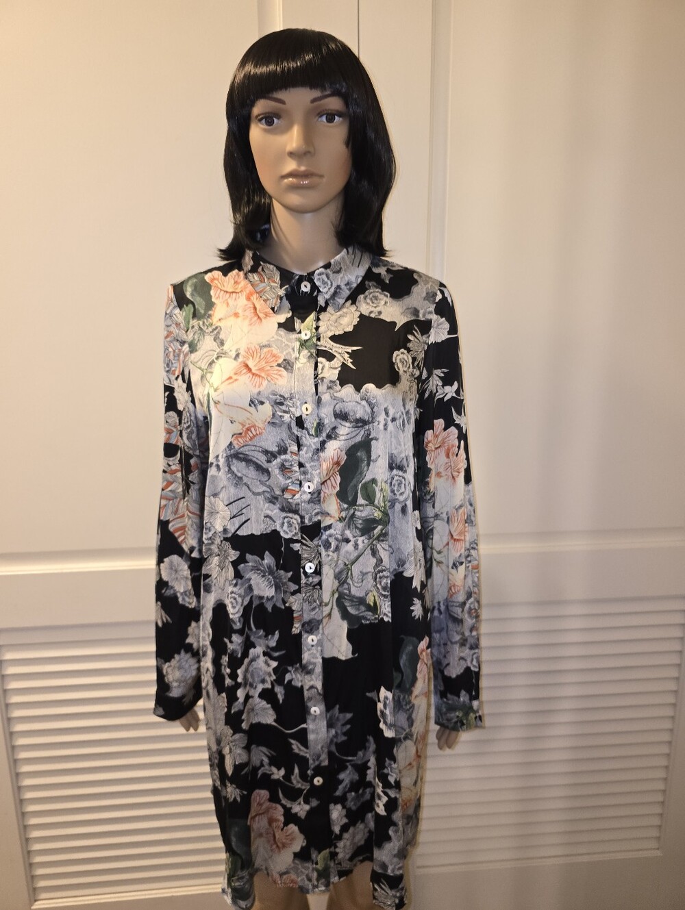 Floral Button-Front Long Sleeve Shirt Dress🖤